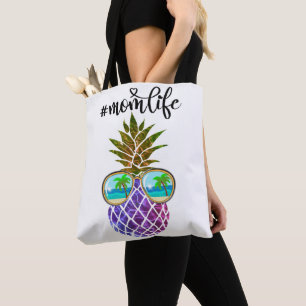 Bolsa Tote Abacaxi rosa roxo tropical
