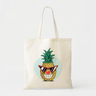 Bolsa Tote Abacaxi sorridente usando óculos de sol e nariz de