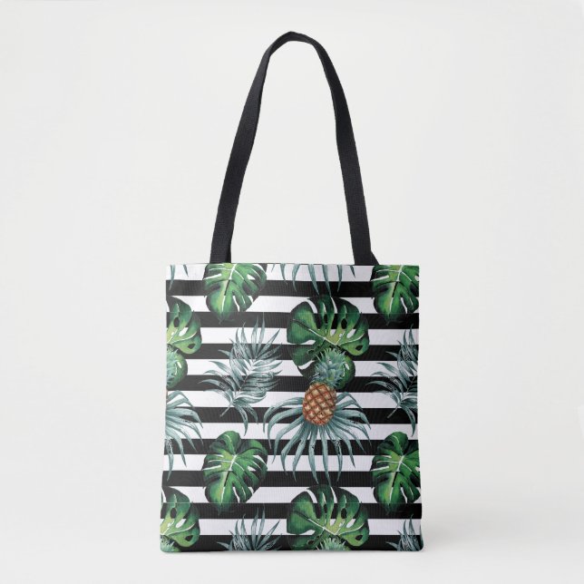 Bolsa Tote Abacaxi tropical aquoso com listras pretas (Frente)