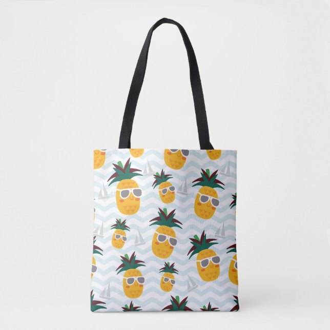 Bolsa Tote Abacaxis, barco: um padrão oceânico fofo. (Frente)