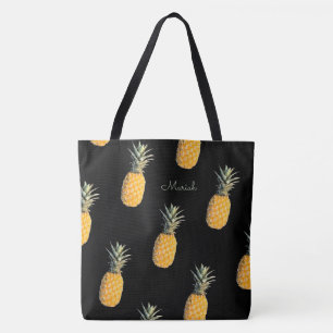 Bolsa Tote abacaxis com seu nome no preto