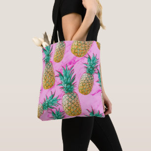 Bolsa Tote Abacaxis Tropicais & Mármore Rosa Moderno Colorido