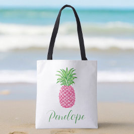 Bolsa Tote Abanico Rosa Personalizado de Abacaxi Tropical
