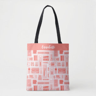 Bolsa Tote Abastecimento de Arte Whimsical Padrão Vermelho Co