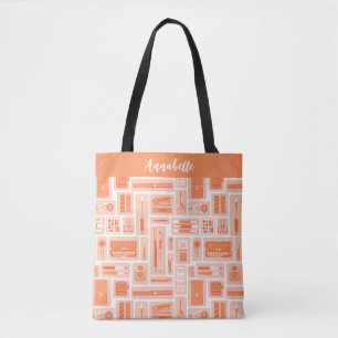 Bolsa Tote Abastecimento de Arte Whimsical Peach Orange Padrã