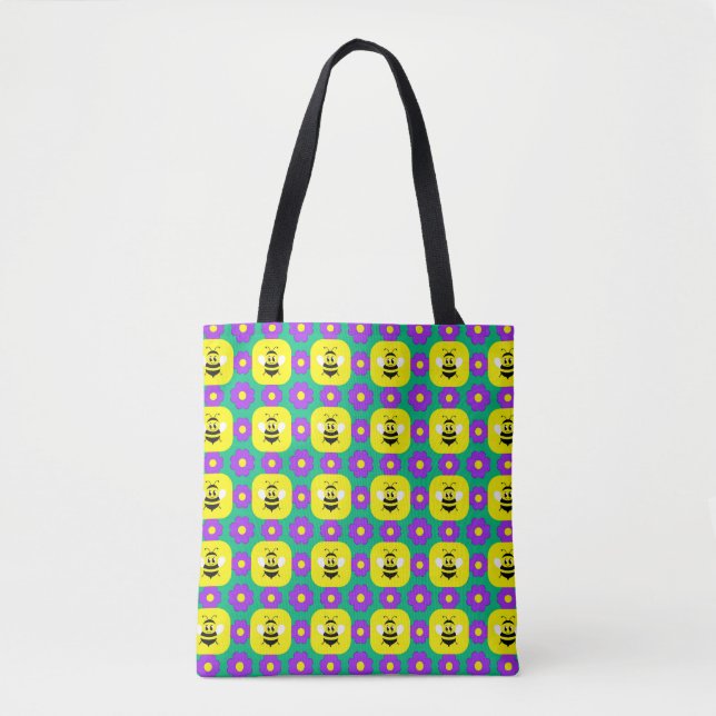 Bolsa Tote Abehas de Desenho e Flores (Frente)