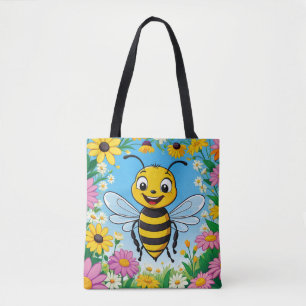 Bolsa Tote Abeja Desenho Animado Flores Coloridas