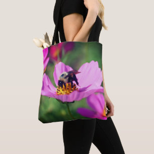 Bolsa Tote Abelha-Bumble No Cosmos Rosa Flower Feche-Se