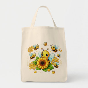 Bolsa Tote Abelhas amarelas cheias e girassol