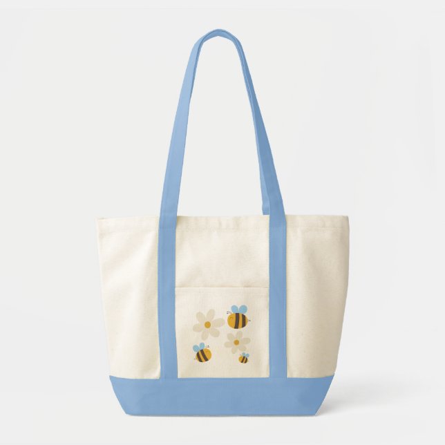 Bolsa Tote Abelhas-brancas com flores brancas em um saco de T (Frente)
