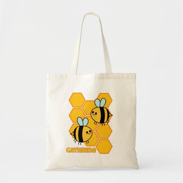 Bolsa Tote Abelhas Cortantes E Design Honeycomb Personalizado (Frente)