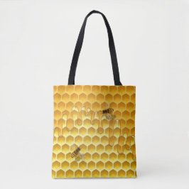 Bolsa Tote Abelhas-de-mel voando no Ouro Honeycomb personaliz