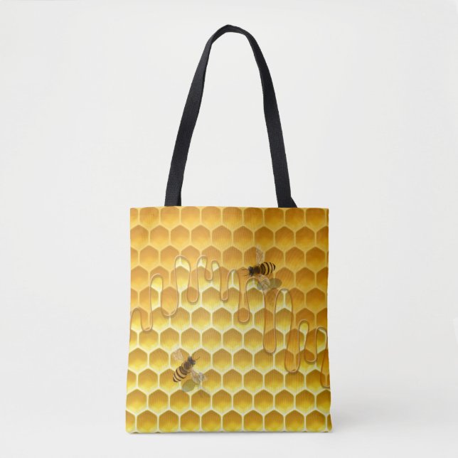 Bolsa Tote Abelhas-de-mel voando no Ouro Honeycomb personaliz (Frente)