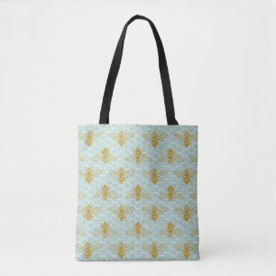 Bolsa Tote Abelhas de Ouro Teal Honeycomb