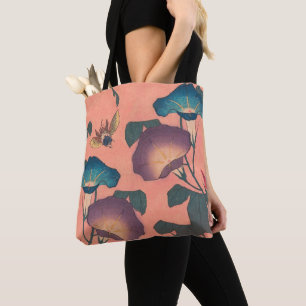 Bolsa Tote Abelhas e Flores - Arte Japonesa Rosa Floral