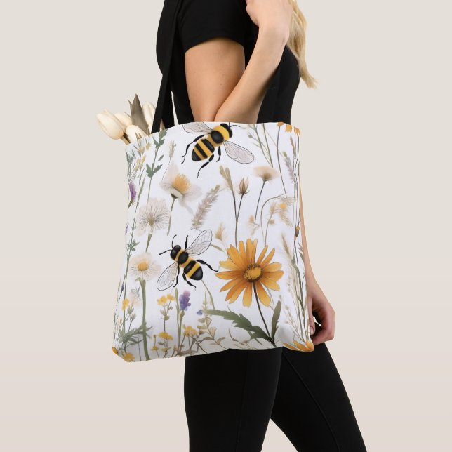 Bolsa Tote Abelhas E Flores Selvagens, (Close Up)