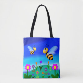 Bolsa Tote Abelhas felizes em um campo de flores
