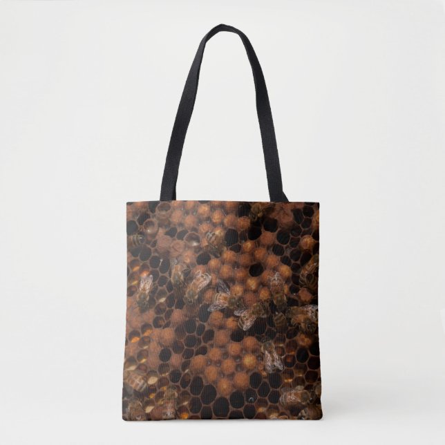 Bolsa Tote Abelhas Melíferas em um Favinho de Mel (Frente)