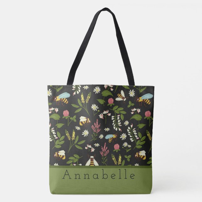 Bolsa Tote Abelhas Ocupadas e Flores Personalizam (Frente)