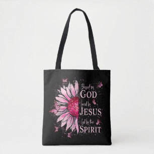Bolsa Tote Abençoado Por Deus - Amado Por Jesus Girassol Rosa