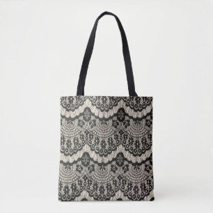 Bolsa Tote Abertura de tecido. ornamento floral de rendas de