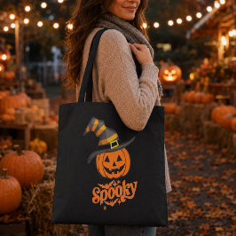 Bolsa Tote Abóbora Assustadora Cute Chapéu de Bruxa Halloween
