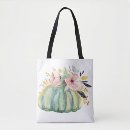 Bolsa Tote Abóbora azul queda floral aquarela outono elegante
