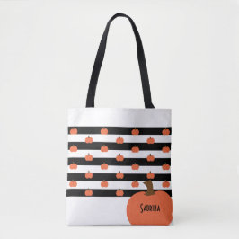 Bolsa Tote Abóbora com Listras Brancas e Pretas - Personaliza