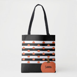 Bolsa Tote Abóbora com Listras Pretas e Brancas - Personaliza