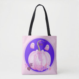 Bolsa Tote Abóbora Coquete de Halloween Rosa com Fantasmas
