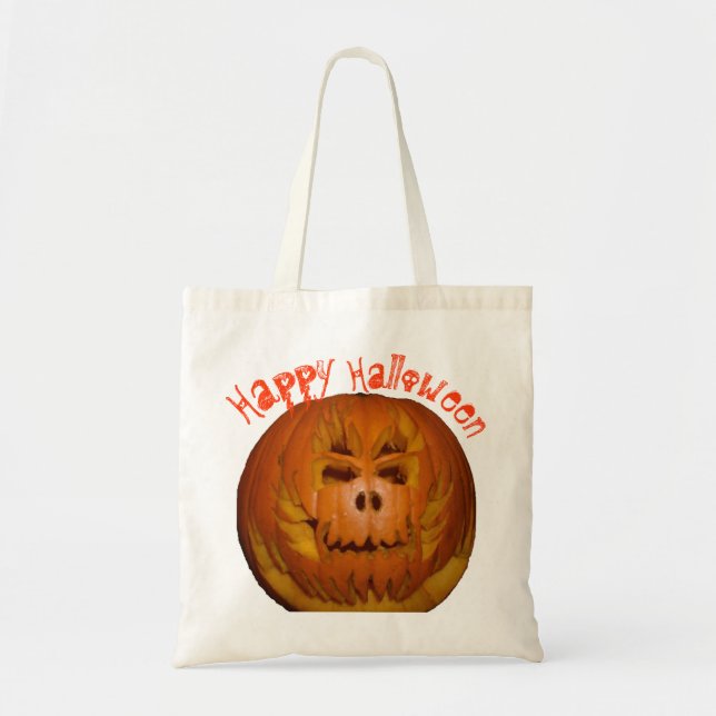 Bolsa Tote Abóbora, crânio flamejante (Frente)