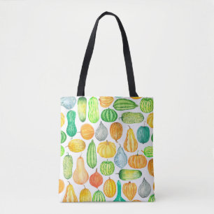 Bolsa Tote Abóbora de aquarela, padrão sem costura de squas