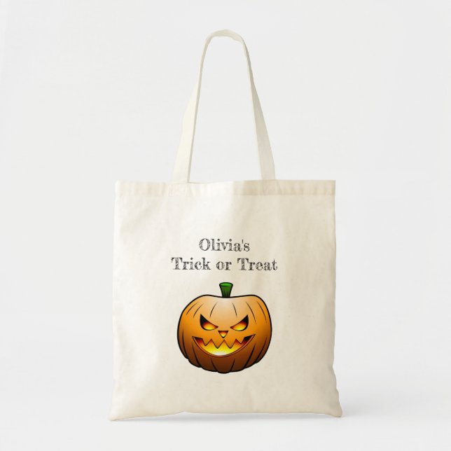 Bolsa Tote Abóbora de Halloween com chama acesa (Frente)