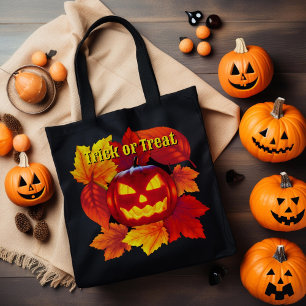 Bolsa Tote Abóbora de Halloween com truque ou tratamento