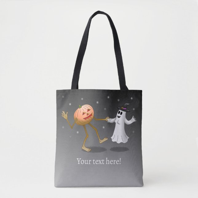 Bolsa Tote Abóbora de Halloween dançante e fantasma (Frente)