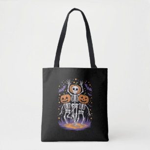 Bolsa Tote Abóbora de Halloween do Esqueleto Dançante