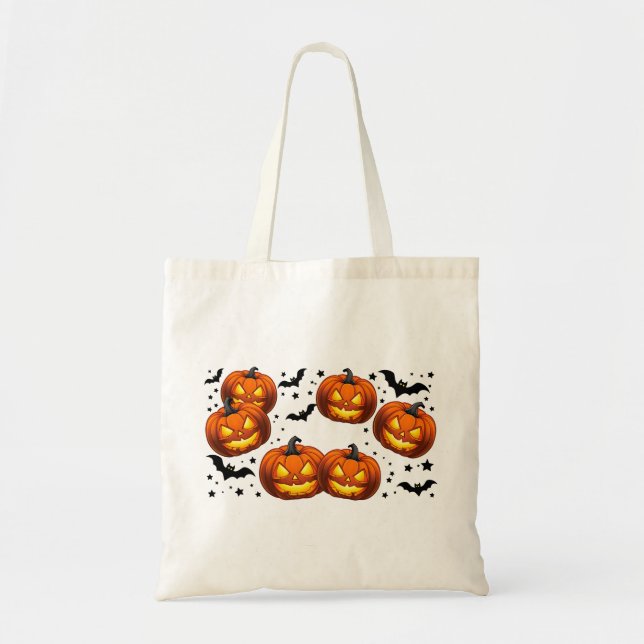 Bolsa Tote Abóbora-de-Halloween e Morcegos (Frente)