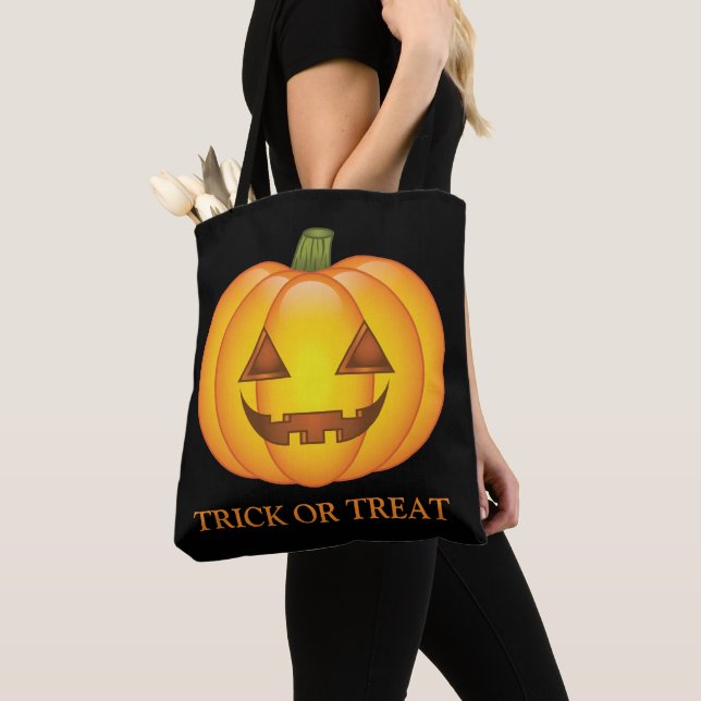 Bolsa Tote Abóbora de Halloween Fofa Com Texto de Travessura  (Close Up)