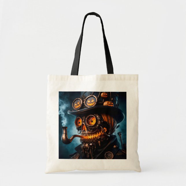 Bolsa Tote Abóbora de Halloween Steampunk Gótico (Frente)