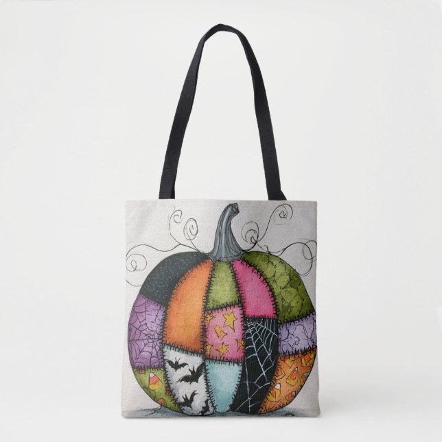 Bolsa Tote Abóbora de Patchwork Halloween (Frente)