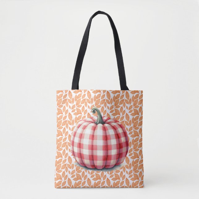 Bolsa Tote Abóbora de xadrez de outono (Frente)