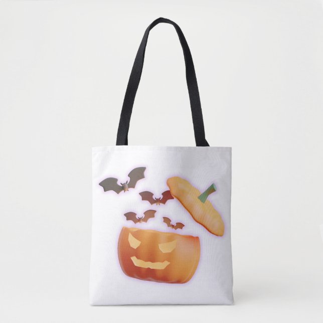 Bolsa Tote Abóbora e Morcegos - Estilo de Halloween assustado (Frente)