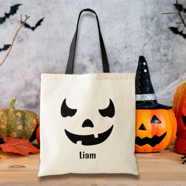 Bolsa Tote Abóbora Engraçada com Nome Personalizado (Criador carregado)
