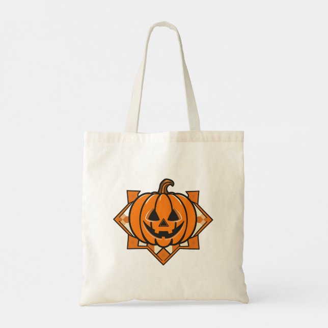 Bolsa Tote Abóbora Geométrica de Halloween  (Verso)