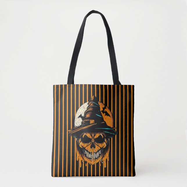 Bolsa Tote abóbora/Halloween/crânio/assustador (Frente)