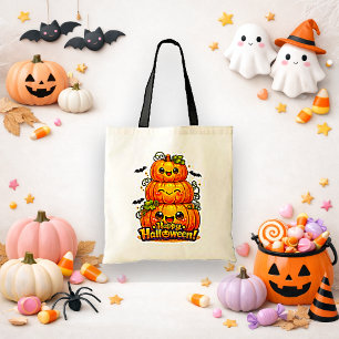 Bolsa Tote Abóbora Kawaii Laranja Fofa ou Travessura