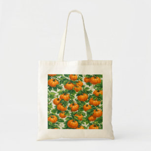 Bolsa Tote Abóbora Laranja e Folhas Verdes Botânica de Outono