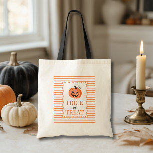Bolsa Tote Abóbora Listrada Laranja Doces ou Travessuras