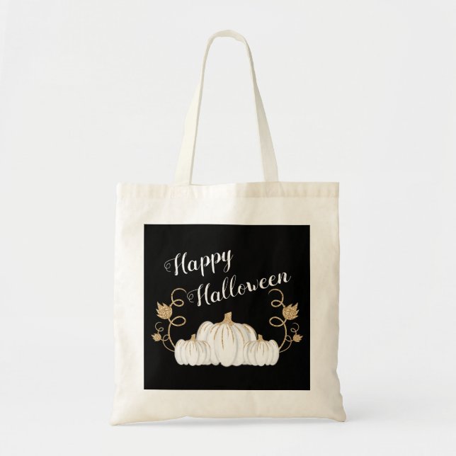 Bolsa Tote Abóbora Preta Fofa Feliz Halloween (Frente)