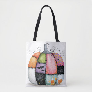 Bolsa Tote Abóbora Remendada Branca Halloween